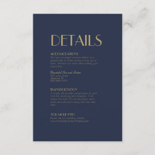 Gold Type Deco   Dark Navy Wedding Details Enclosure Card