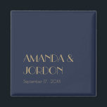 Gold Type Deco | Dark Navy Wedding Magnet<br><div class="desc">This Gold Type Deco | Dark Navy wedding magnet alludes to a minimalist but elegant and royal, traditional and classic wedding. The simple and plain dark, dusty navy blue with the modern antique art deco style gold typography presents a more formal, classy luxury while remaining minimal and versatile for your...</div>