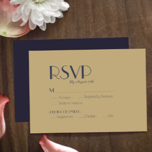 Gold Type Deco   Dark Navy Wedding Meal Choice RSVP Card
