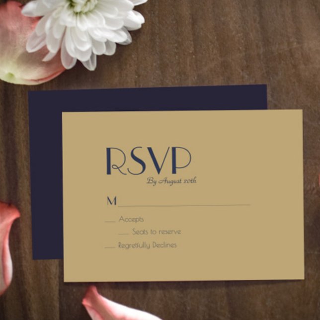 Gold Type Deco | Dark Navy Wedding RSVP Card (Creator Uploaded)