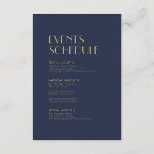 Gold Type Deco   Dark Navy Wedding Schedule Enclosure Card