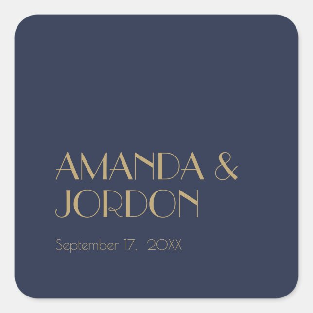 Gold Type Deco | Dark Navy Wedding Sticker Seal (Front)