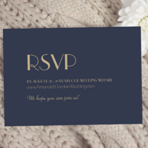 Gold Type Deco Dark Navy Wedding Website RSVP Card