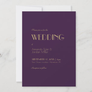 Gold Type Deco   Dark Purple All In One Wedding Invitation