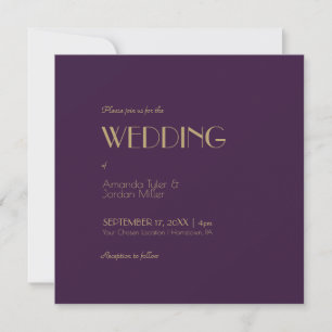 Gold Type Deco Dark Purple Square Photo Wedding Invitation