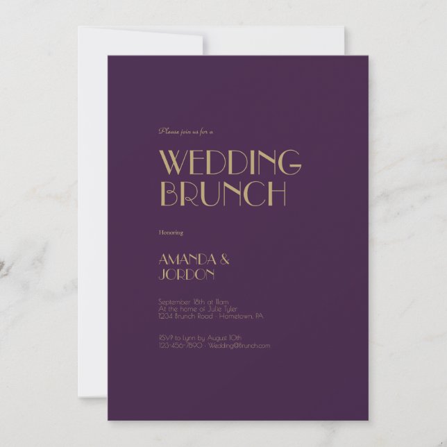Gold Type Deco | Dark Purple Wedding Brunch Invitation (Front)