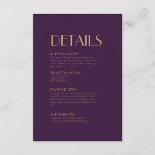 Gold Type Deco Dark Purple Wedding Details Enclosure Card