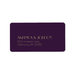 Gold Type Deco   Dark Purple Wedding RSVP Address Label