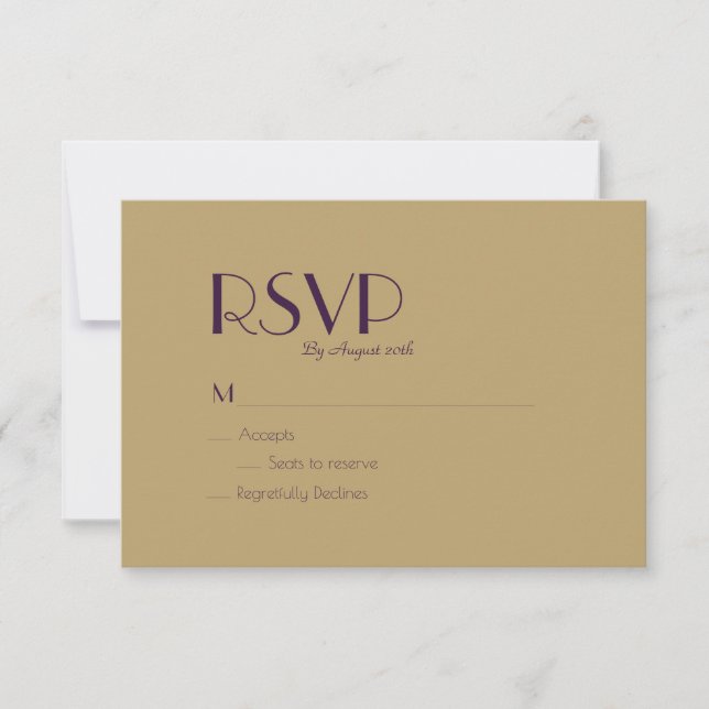 Gold Type Deco | Dark Purple Wedding RSVP Card (Front)