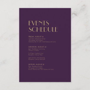 Gold Type Deco   Dark Purple Wedding Schedule Enclosure Card