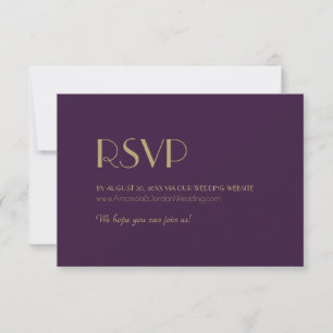 Gold Type Deco Dark Purple Wedding Website RSVP Card