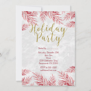 Gold Type Holiday Party Red Leaves Invitations
