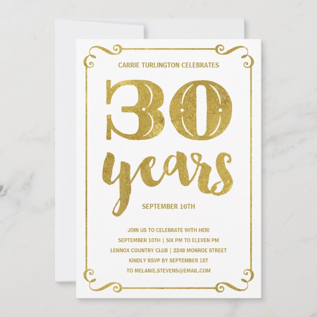 Gold Typography 30th Birthday Party Invitation (Front)