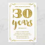 Gold Typography 30th Birthday Party Invitation<br><div class="desc">This white and gold 30th birthday party invitation features vintage typography,  elegant flourishes,  pretty calligraphy,  faux gold foil,  and a chic white background. Add photos or additional text to the back of the card if desired.</div>