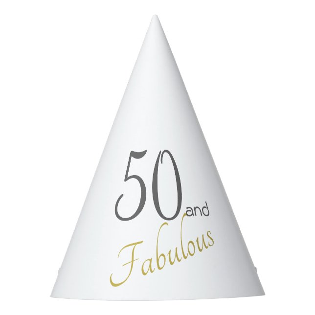 Gold typography 50th Birthday  50 and Fabulous Party Hat (Front)