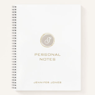 Gold Typography Beige Watercolor Monogram Name Notebook