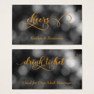 Gold Typography Black & White Bokeh Drink Tickets