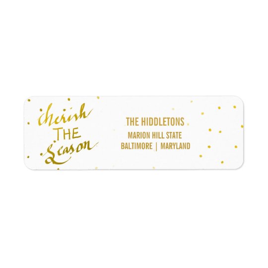 Gold Typography Cherish The Season Script Photo Return Address Label