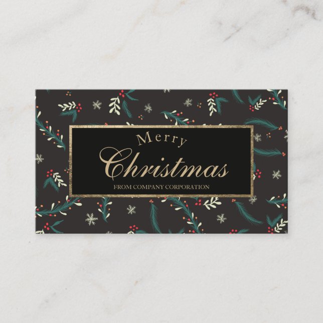 gold typography Christmas mistletoe corporate wish Business Card (Front)