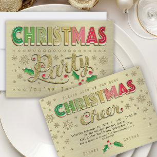 Gold Typography Christmas Party Invitation