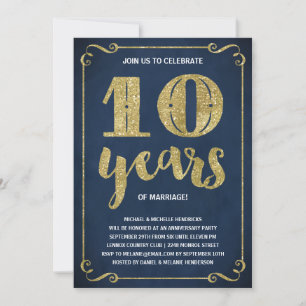Gold Typography   Faux Foil 10th Anniversary Invitation