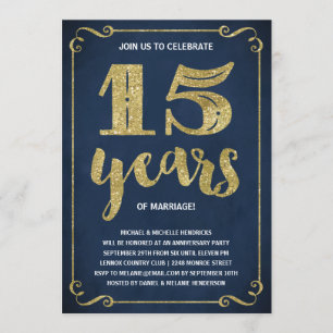Gold Typography   Faux Foil 15th Anniversary Invitation