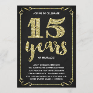 Gold Typography   Faux Foil 15th Anniversary Invitation