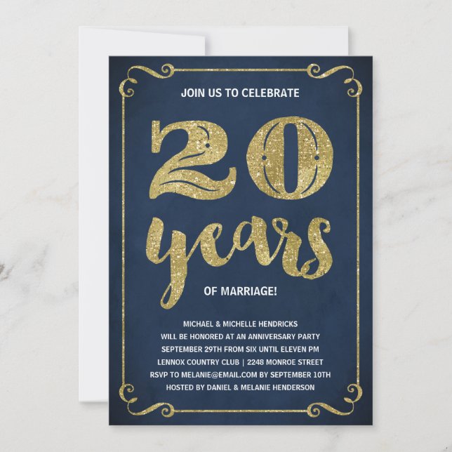Gold Typography | Faux Foil 20th Anniversary Invitation (Front)