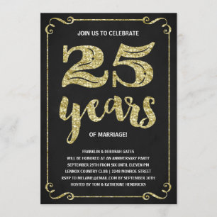 Gold Typography   Faux Foil 25th Anniversary Invitation