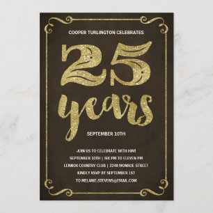 Gold Typography   Faux Foil 25th Birthday Party Invitation