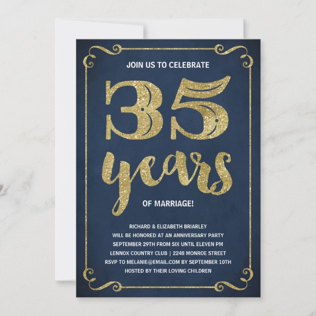 Gold Typography | Faux Foil 35th Anniversary Invitation (Front)