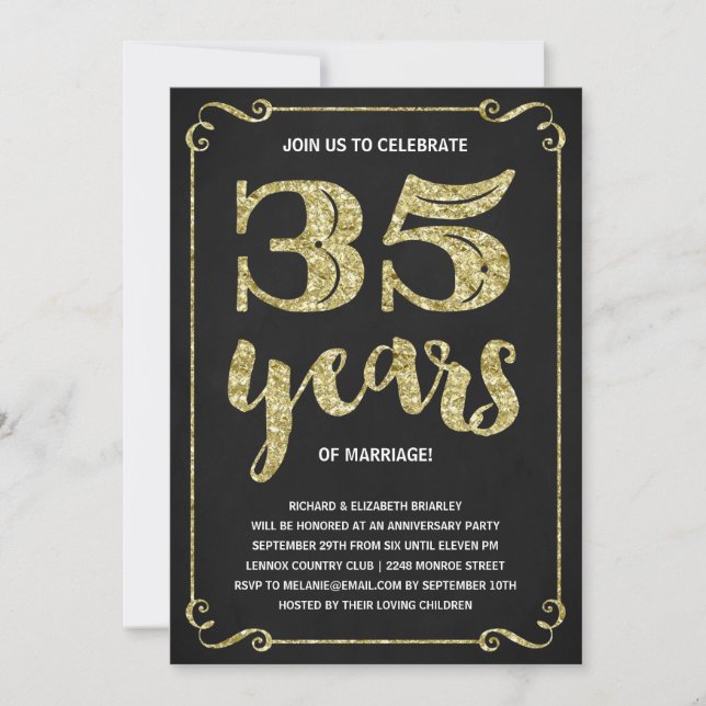 Gold Typography | Faux Foil 35th Anniversary Invitation (Front)
