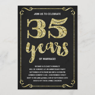 Gold Typography   Faux Foil 35th Anniversary Invitation