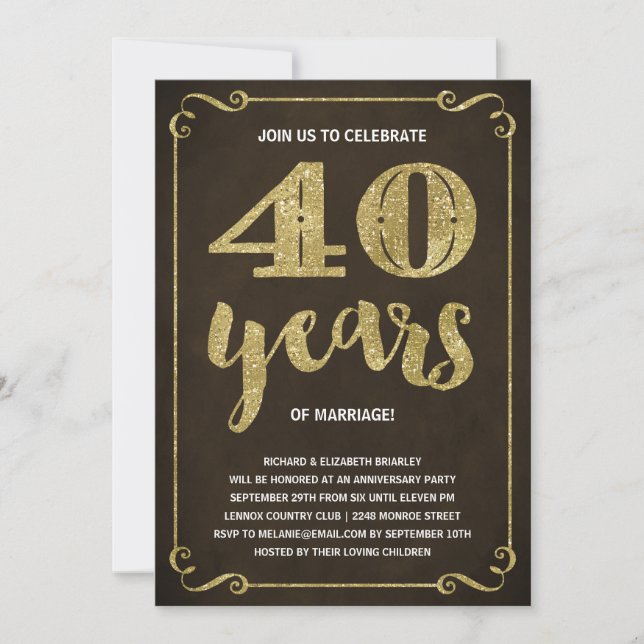 Gold Typography | Faux Foil 40th Anniversary Invitation (Front)
