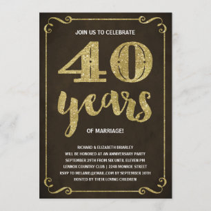 Gold Typography   Faux Foil 40th Anniversary Invitation