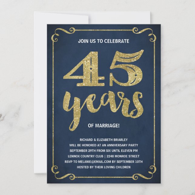 Gold Typography | Faux Foil 45th Anniversary Invitation (Front)