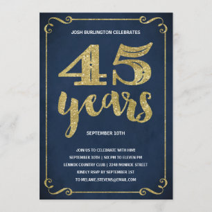 Gold Typography   Faux Foil 45th Birthday Party Invitation