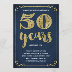Gold Typography   Faux Foil 50th Birthday Party Invitation