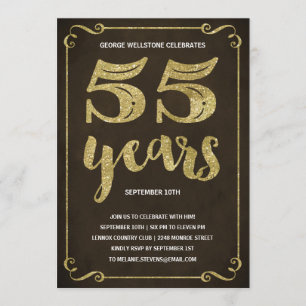 Gold Typography   Faux Foil 55th Birthday Party Invitation