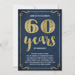 Gold Typography   Faux Foil 60th Anniversary Invitation
