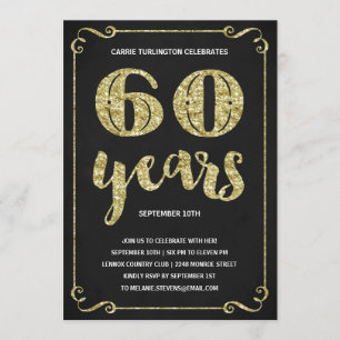 Gold Typography   Faux Foil 60th Birthday Party Invitation