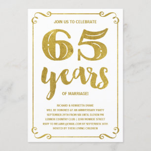 Gold Typography   Faux Foil 65th Anniversary Invitation