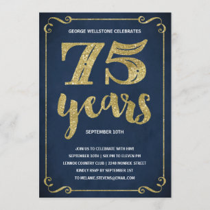 Gold Typography Faux Foil 75th Birthday Party Invitation