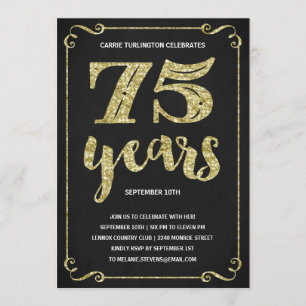 Gold Typography Faux Foil 75th Birthday Party Invitation