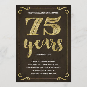 Gold Typography Faux Foil 75th Birthday Party Invitation