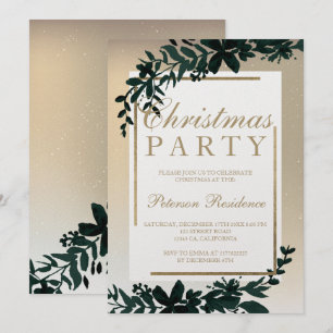 Gold typography Floral snow frame leaf Christmas Invitation