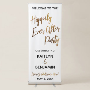 Gold Typography Happily Ever After Party Retractable Banner