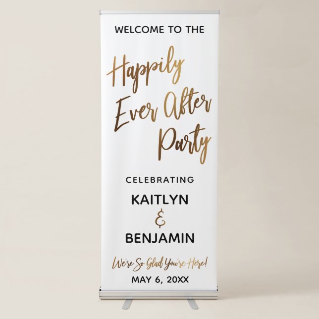 Gold Typography Happily Ever After Party Retractable Banner (Front)