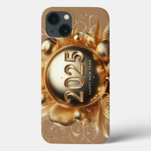 Gold typography happy new year 2025 iPhone 13 case
