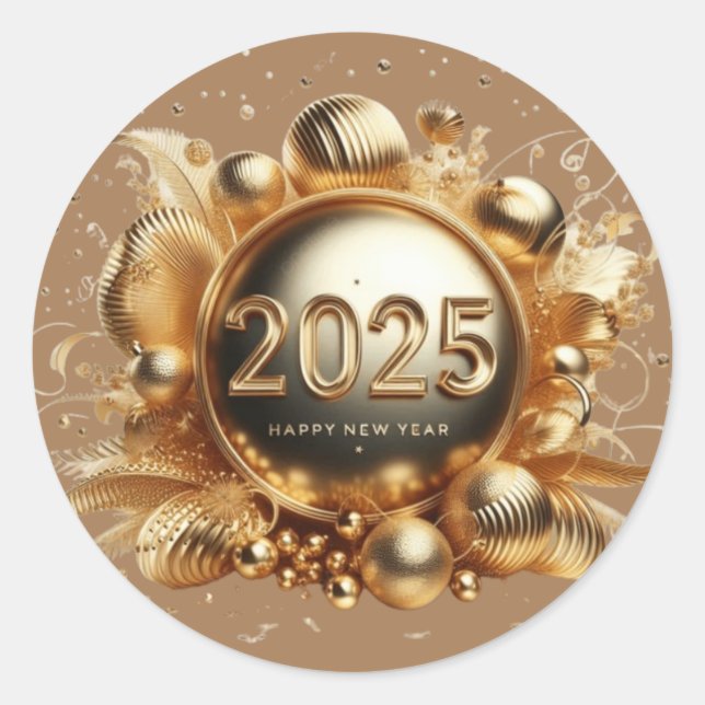 Gold typography happy new year 2025 classic round sticker (Front)